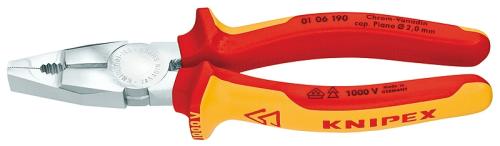 KNIPEX 01 06 190 Kombizange Chrom-Vanadin isoliert mit Mehrkomponenten-Hüllen, VDE-geprüft verchromt 190 mm 