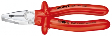 KNIPEX 03 07 180 Combination Pliers with dipped insulation, VDE-tested chrome plated 180 mm 