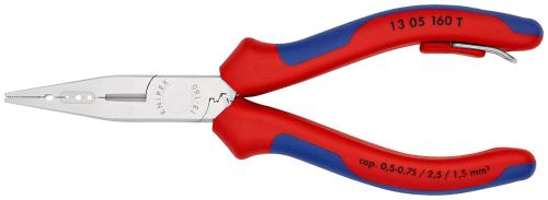 KNIPEX 13 05 160 T Electricians' Pliers with multi-component grips, with integrated tether attachment point for a tool tether chrome plated 160 mm 