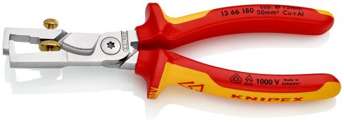 KNIPEX 13 66 180 SB StriX® Alicate pelacables con tijeras cortacables aislados con fundas multicomponentes, según norma VDE cromado 180 mm 
