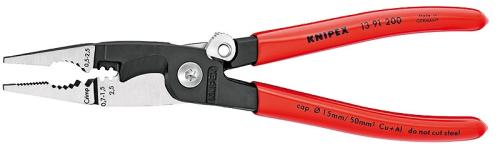 KNIPEX 13 91 200 Elektro-Installationszange mit Kunststoff überzogen schwarz atramentiert 200 mm 