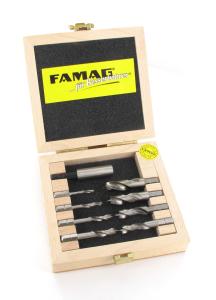 FAMAG 1596.508 Broca para la madera-Bit  HSS-G, corta, Ø  mm<br><br>Juego de 9 piezas en caja de madera. 