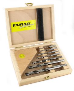 Brad Point Drill Bit, HSS-G, Long Version , 7 pcs. Set in wooden case Ø 3, 4, 5, 6, 8, 10, 12 mm , FAMAG 1597.507