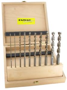 FAMAG 1599.510 Juego de 10 piezas en caja de madera LT 150 mm, LÙ 100 mm Ø 3, 4, 5, 6, 7, 8, 9, 10, 11, 12 mm 