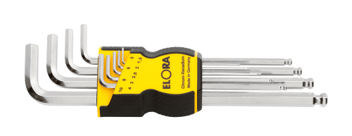 ELORA 159SKU Ball End Hexagon Key Set, extra long, 9-pcs. 1,5-10 mm, in plastic holder 