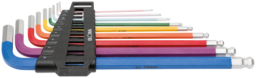 ELORA 159SKU C Ball End Hexagon Key Set, extra long, 9-pcs. 1,5-10 mm, in plastic holder 