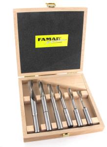 FAMAG 1607.606 Spiral Slot Milling Cutter, Ø 6 pcs. Set in wooden case  Ø 6, 8, 10, 12, 14, 16 mm, shank Ø 13 mm mm<br><br>6 pcs. Set in wooden case RH version. Ø 6, 8, 10, 12, 14 and 16 mm 