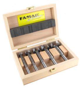 FAMAG 1630.616 Juego de 16 piezas en caja de madera Ø 1/4, 3/8, 1/2, 5/8, 3/4, 7/8, 1, 1 1/8, 1 1/4, 1 3/8, 1 1/2, 1 5/8, 1 3/4, 1 7/8, 2, 2 1/8"<br><br>SUPER-Broca Forstner clásica, Juego de 16 p. en caja de madera 