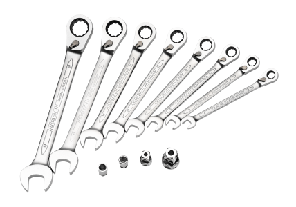 ELORA 204-J S8M Satz-Maulschlüssel mit Ringratsche, umschaltbar, 8-teilig 8-19 mm 