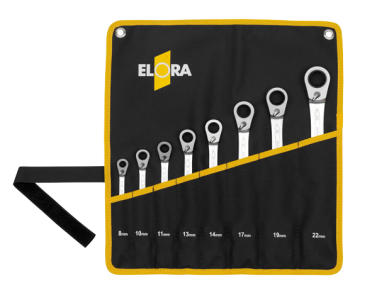 ELORA 204J-S8MT Satz-Maulschlüssel mit Ringratsche, umschaltbar, 8-teilig 8-22 mm 