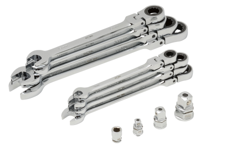ELORA 204-R S8M Satz-Maulschlüssel mit Gelenk-Ringratsche, 12-teilig 