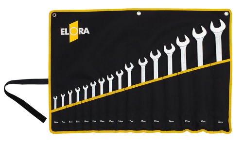 ELORA 205S 8AFT Combination Spanner Set DIN 3113, Form B, 8-pcs. 5/16"-3/4" AF mm 