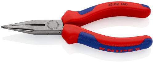 KNIPEX 25 02 140 SB Flachrundzange mit Schneide (Radiozange) mit Mehrkomponenten-Hüllen schwarz atramentiert 140 mm 