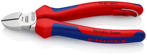 KNIPEX 70 05 160 T BK Diagonal Cutter with multi-component grips, with integrated tether attachment point for a tool tether chrome plated 160 mm 