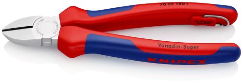 KNIPEX 70 05 180 T Diagonal Cutter with multi-component grips, with integrated tether attachment point for a tool tether chrome plated 180 mm 