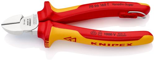 KNIPEX 70 06 160 T BK Seitenschneider isoliert mit Mehrkomponenten-Hüllen, VDE-geprüft; mit integrierter isolierter Befestigungsöse zum Anbringen einer Absturzsicherung ver 