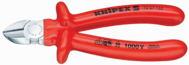 KNIPEX 70 07 160 Diagonal Cutter with dipped insulation, VDE-tested chrome plated 160 mm 