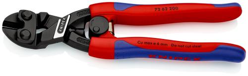 KNIPEX 72 62 200 High Leverage Flush Cutter for soft metal and plastic with slim multi-component grips black atramentized 200 mm 