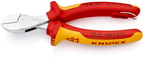 KNIPEX 73 06 160 T BK X-Cut® Compact Diagonal Cutter insulated with multi-component grips, VDE-tested with integrated insulated tether attachment point for a tool tether chrome plated 160 mm 