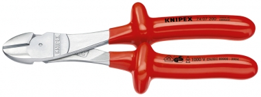 KNIPEX 74 07 200 High Leverage Diagonal Cutter with dipped insulation, VDE-tested chrome plated 200 mm 