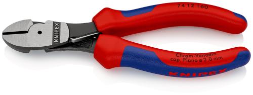 KNIPEX 74 12 160 SB Kraft-Seitenschneider mit Mehrkomponenten-Hüllen schwarz atramentiert 160 mm 