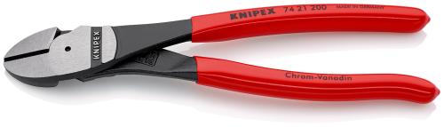 KNIPEX 74 21 200 SB Kraft-Seitenschneider mit Kunststoff überzogen schwarz atramentiert 200 mm 