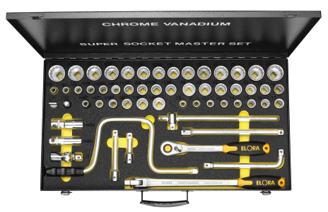 ELORA 770-LSSMF Socket Set 1/2", bi-hexagon, 57-pcs. mm+af+ww 