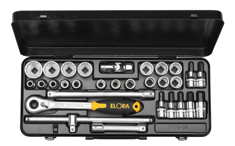 ELORA 771-OKLIMK Steckschlüssel-Satz 1/2", 6-kant+Innen-Sechskant, 30-teilig 10-32 mm 