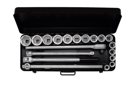 ELORA 770-S15 MU Socket Set 3/4", bi-hexagon, 21-pcs. 21-50 mm 