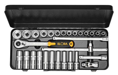 ELORA 770-LTU Socket Set 1/2", bi-hexagon, 29-pcs. 10-32 mm 