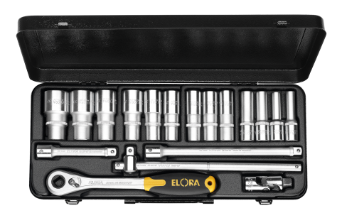 ELORA 770-LTIU Socket Set 1/2", bi-hexagon, 18-pcs. 10-32 mm 