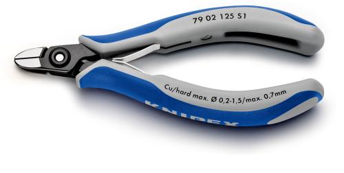 KNIPEX 79 02 125 S1 Präzisions-Elektronik-Seitenschneider z. B. zum Öffnen von Kunststoff-Kabelverbindern mit Mehrkomponenten-Hüllen brüniert 125 mm 