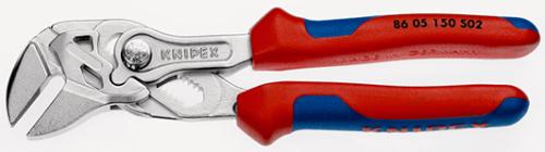 KNIPEX 86 05 150 S02 Zangenschlüssel mit aufgerauten Backen mit Mehrkomponenten-Hüllen verchromt 150 mm 