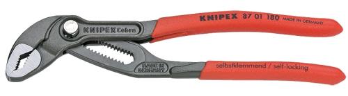 KNIPEX 87 01 180 Cobra® Hightech Water Pump Pliers with non-slip plastic coating grey atramentized 180 mm 