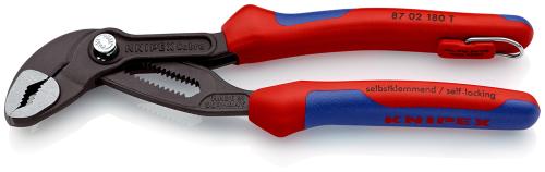 KNIPEX 87 02 180 T Cobra® Hightech Water Pump Pliers with multi-component grips, with integrated tether attachment point for a tool tether grey atramentized 180 mm 