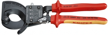 KNIPEX 95 36 250 Kabelschneider (Ratschenprinzip) isoliert mit Mehrkomponenten-Hüllen, VDE-geprüft schwarz lackiert 250 mm 