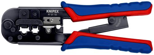 KNIPEX 97 51 10 SB Crimping Pliers for Western plugs with multi-component grips burnished 190 mm 