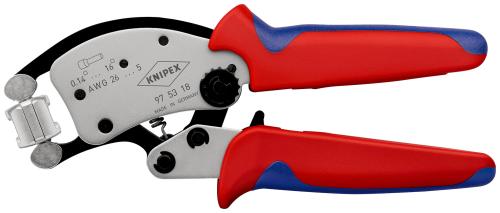 KNIPEX 97 53 18 Twistor16® Self-Adjusting Crimping Pliers for wire ferrules with rotatable die head with multi-component grips chrome plated 240 mm 