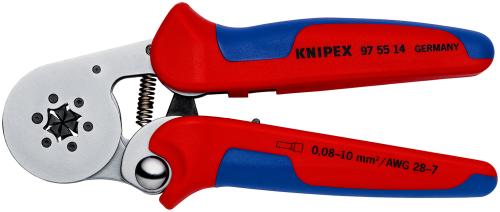 KNIPEX 97 55 14 SB Self-Adjusting Crimping Pliers for wire ferrules with lateral access with multi-component grips chrome plated 180 mm 