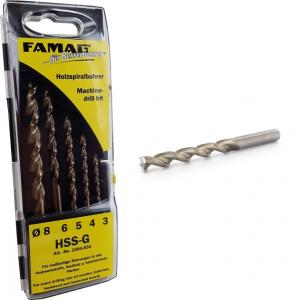 FAMAG 1594.835 Holzspiralbohrersatz HSS-G Excellent, 5-teilig, Ø 3, 4, 5, 6, 8 mm, in kompakter Kunststoffkassette 