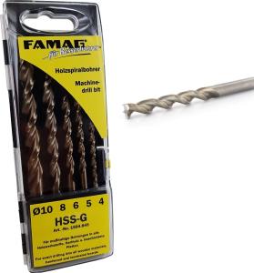 FAMAG 1594.845 Holzspiralbohrersatz HSS-G Excellent, 5-teilig, Ø 4, 5, 6, 8, 10 mm, in kompakter Kunststoffkassette 