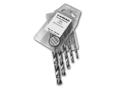 FAMAG 1597.805 Brad Point Drill Bit, HSS-G, Long Version , 5 pcs. Set in PVC-Box Ø 3, 4, 5, 6 and 8 mm<br><br>5 pcs. Packed in blister. Ø 3, 4, 5, 6 and 8 mm 