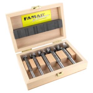 FAMAG 1630.505 Juego de puntas Forstner en caja de madera, Classic, 5 piezas 