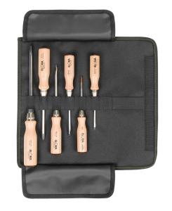 ELORA 600-S6 Wood Screwdriver Set in a black anniversary roll-up bag 