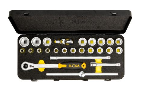 ELORA 770-OKLMU Socket Set 1/2" in black metal storage case with OMS hard foam insert 