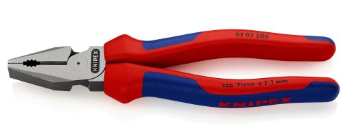 KNIPEX 02 02 200 Kraft-Kombizange mit Mehrkomponenten-Hüllen schwarz atramentiert, 200 mm 