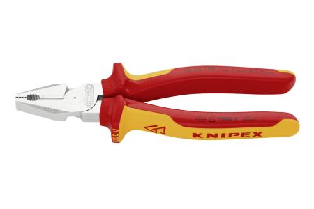 KNIPEX 02 06 180 Alicate universal de fuerza aislados con fundas multicomponentes, según norma VDE cromado 180 mm 
