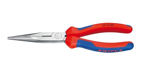 Flachrundzange mit Schneide (Storchschnabelzange) mit Mehrkomponenten-Hüllen schwarz atramentiert 200 mm , KNIPEX 26 12 200