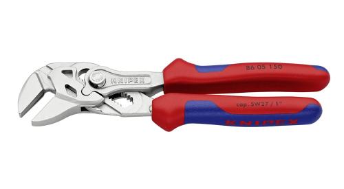 KNIPEX 86 05 150 Zangenschlüssel Zange und Schraubenschlüssel in einem Werkzeug mit Mehrkomponenten-Hüllen verchromt 150 mm 