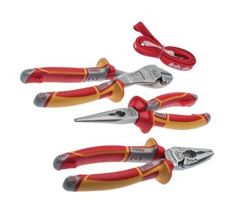 NWS 751 Kombinierter Werkzeugsatz VDE, 3-teilig, Kraft-Kombizange + Kraft-Seitenschneider + Flachrundzange 